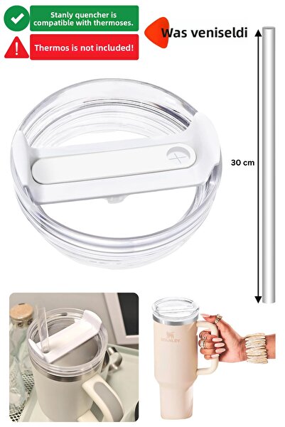 Yenigeldi 1Pcs 40 oz Tumbler Lid for Stnly Quencher Compatible Transparent White Leakproof Replacement Lid and Tritan Straw