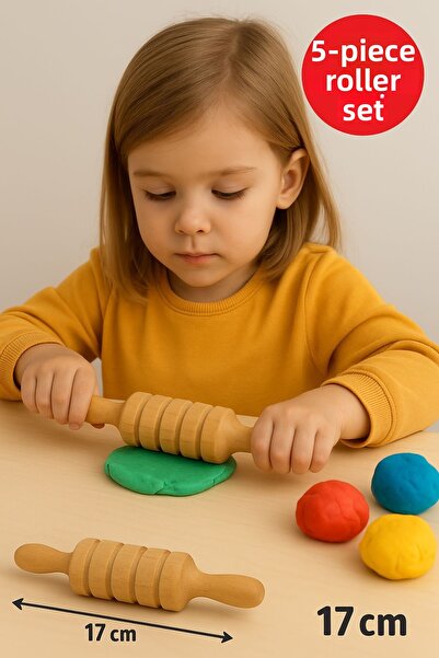 TOYFEST Wooden 5-Piece Roller Set – Natural Hornbeam, Child-Friendly, Suitable for Play Dough and Food