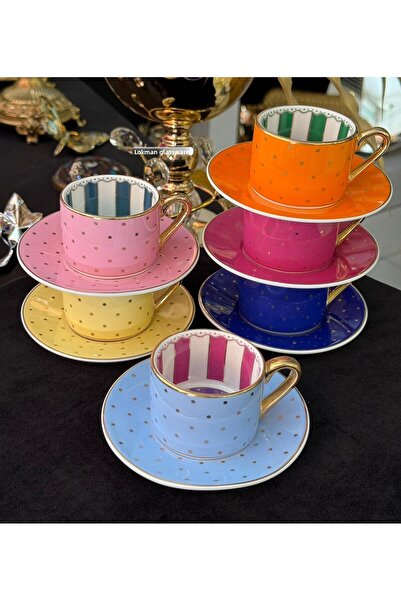 Kosova Colorful Dot Porcelain Coffee Cup Set for 6 People 90 ml