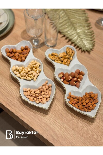 Bayraktar Seramik Gilded 3-Piece Heart-Shaped Snack Bowl 31 X 11.5 X 3 cm