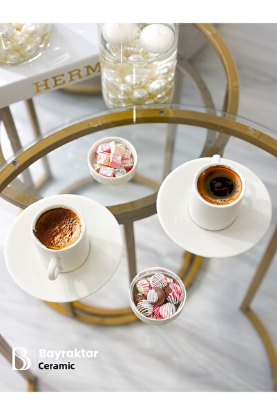 Bayraktar Seramik Set of 2 Porcelain Turkish Coffee Cups 90 ml & 6 cm Turkish Delight Bowls