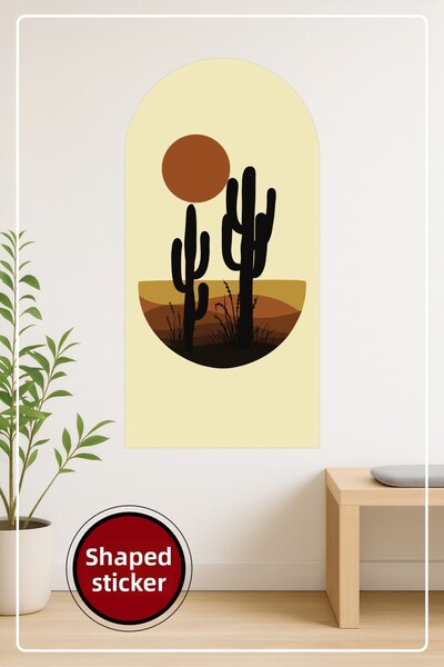KOSS Dijital Autocolant decorativ de perete în formă ovală, cu model de cactu...