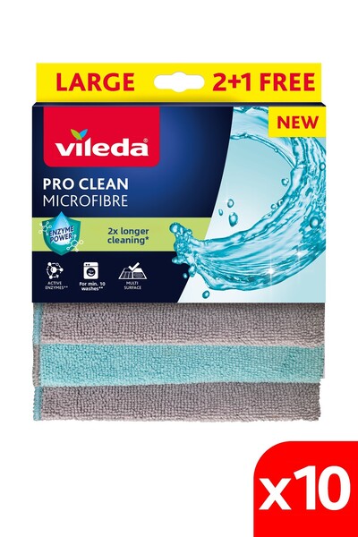 Vileda 10 Pack of 3 Pro Clean Microfiber Cleaning Cloths with Enzyme Technology
