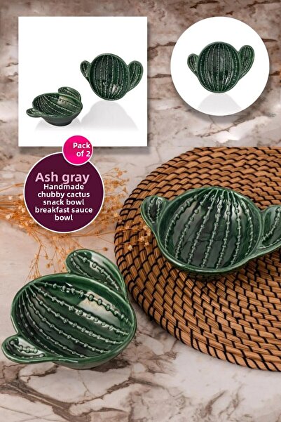 Anadolu Saray 2 Pieces Chubby Cactus Design Handmade Ceramic Serving Presentation Bowl Sauce Bowl Jam Bowl Treat Bowl
