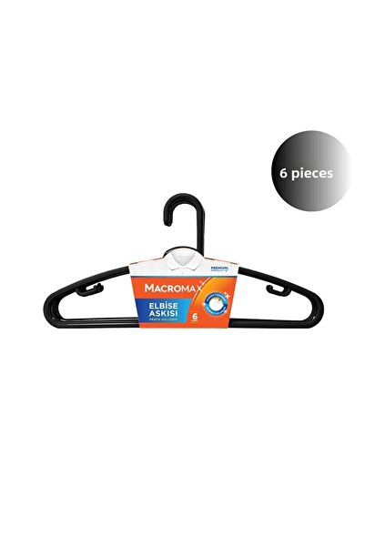 MACRO MAX Black Clothes Hangers Set of 6 – Durable Plastic, Non-Slip Design, Closet Organizer Hangers