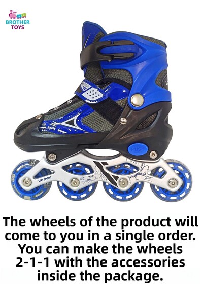 Brother Toys Children's Roller Skates with Bag and Lighted Numbers, Adjustable Size, Single Row and 2+1+1 Wheel Skates, Pink, Red, Blue