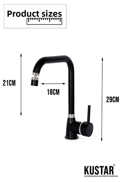 KUSTAR Varna Black Kitchen Sink Faucet with 360° Movable Aerator
