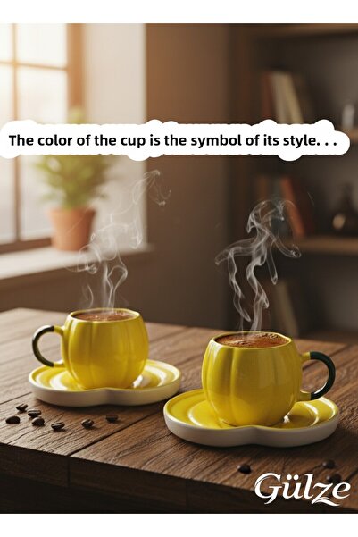 GÜLZE 2 Person (4 Pieces) Carmella Double Coffee Cup (6 Different Colors, 100% Handmade, Special Design)