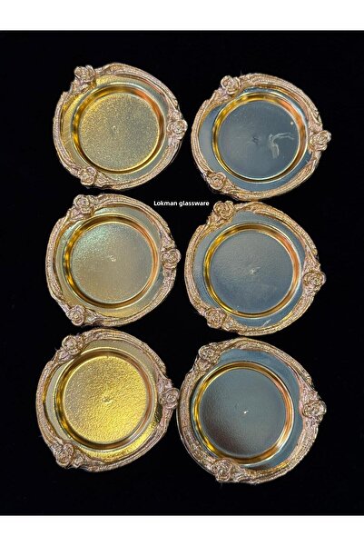 LOKMAN ZÜCCACİYE Gold Casting Rose Motifed 6 Pieces Metal Multi-Purpose Oriental Food Plate Presentation Plate