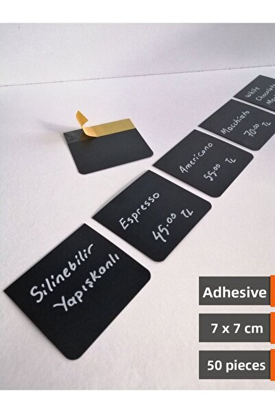 Şeffaf Etiket 50 τεμάχια αφαιρούμενης μαύρης ετικέτας μαυροπίνακα 7x7 εκ. Αυτ...
