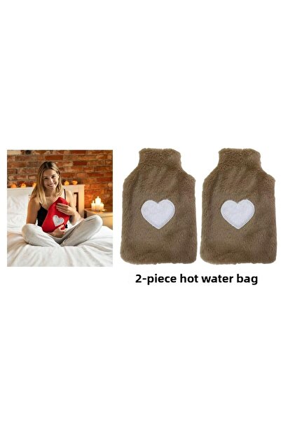 Sia 2 Pcs Hot Water Bag with Plush Heart, Beige Thermal Bag 27X17Cm 1 Liter