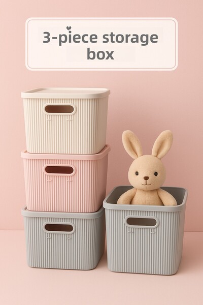 İ&A HOME 3-Piece Mix Color 17 Lt Storage Box with Organizer Lid, Organizer, Storage