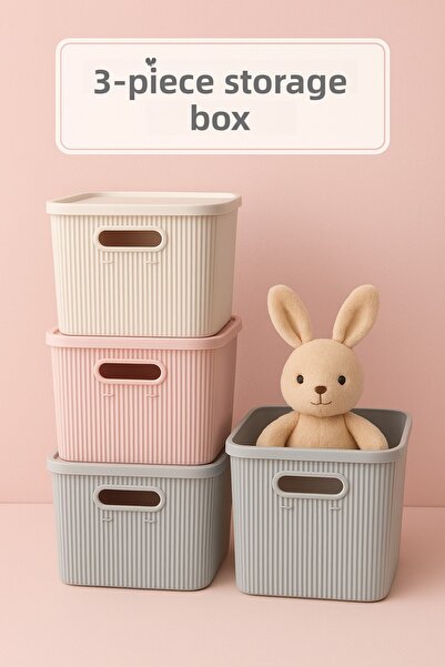 İ&A HOME 3-Piece Mix Color 17 Lt Storage Box with Organizer Lid, Organizer, Storage