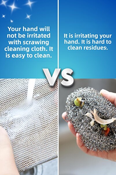 grimorlife 4 Pieces Inox Wire Scrubber 2-Layer Cleaning Cloth - Scratch-Free Dish Cloth Dish Wire 20X20 cm