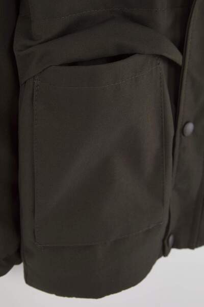 TRENDYOLKIDS Khaki Plain/Basic Thick Polo Collar Regular Unisex Children's Coat Tkdaw26Mo00007