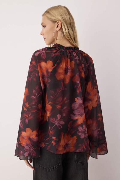 Trendyol Collection Multi-Colored-Brown Semi-Sheer Woven Blouse Twoaw26Bz00054