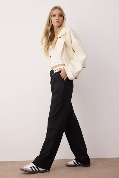 Trendyol Collection Black Wide-Leg Pants with Waist Detail - Twoaw24Pl00037