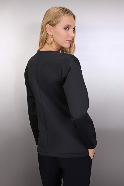 Trendyol Collection Black Regular/Normal Fit Double Breasted Closure Scuba Stretchy Thick Knitted Jacket Twoaw26Ce00021