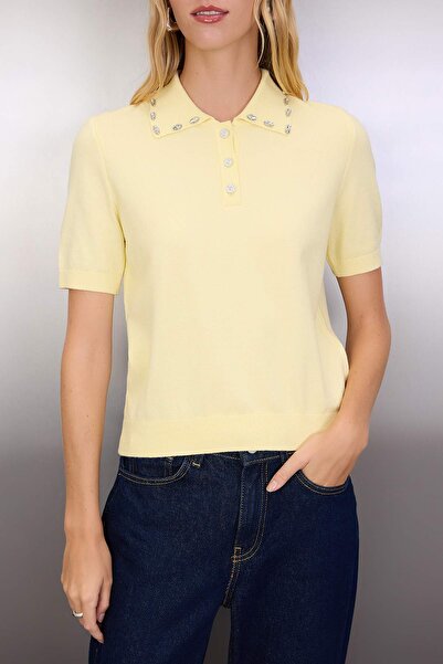 Trendyol Collection Yellow Polo Neck Premium Yarn / Special Yarn Knitwear Thin Blouse Twoss25Bz00184