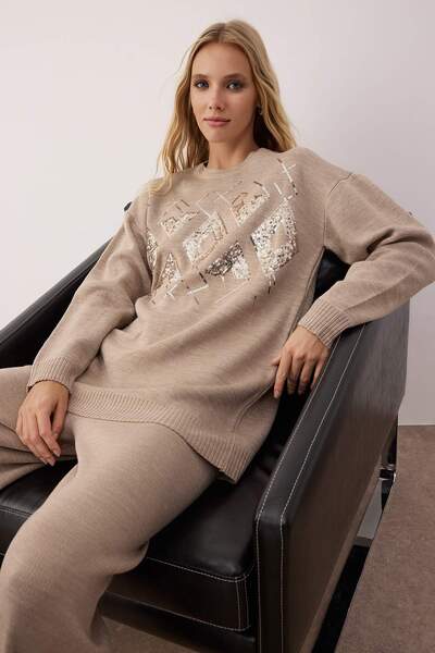 Trendyol Modest Mink Pike Plain Knitwear Bottom - Top Set Tctaw26Us00033