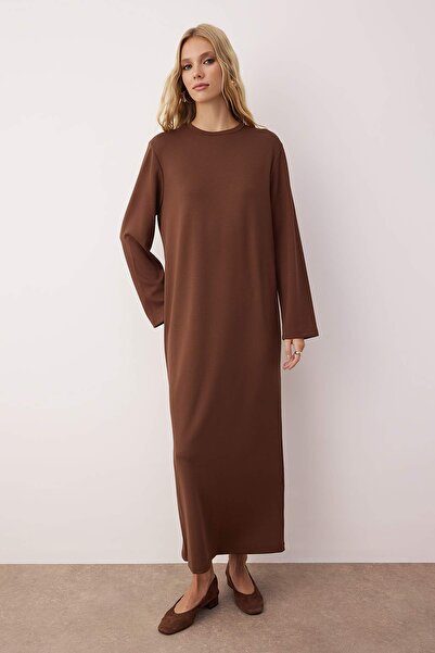 Trendyol Modest Dark Brown Soft Knitted Sweater Suit Knitted Dress Tctaw26Eb00029