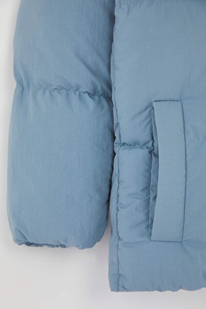 TRENDYOLKIDS Blue Plain/Basic Thick Hooded Regular Unisex Children's Coat Tkdaw26Mo00014