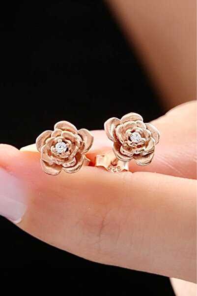 Mia Vento Minimal Gonca Rose Renk Flowers Gümüş Küpe