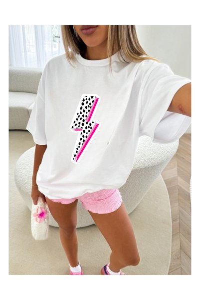 Tubinyoo Patterned Lightning Printed Unisex Oversize T-Shirt