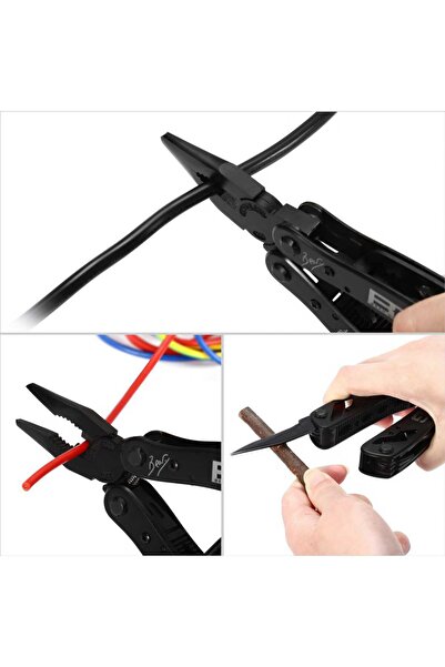 Genel Markalar SİYAH Çok Amaçlı Av Kamp Çakısı Vida Takımı Kılıflı Pense HD1199