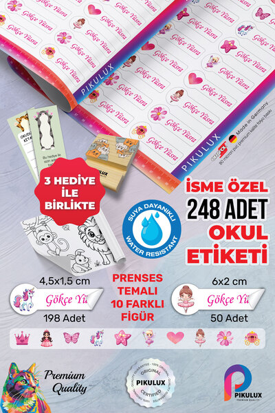 Pikulux Premium Quality 250 Adet Kişiye Özel İsimli Defter Kalem Okul Etiketi...