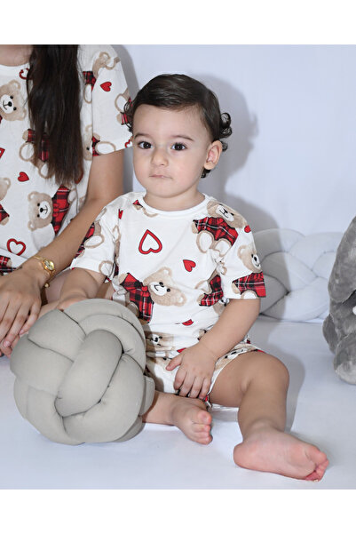 Drop Kids ANNE ÇOCUK KOMBİN PİJAMA TAKIMI EKOSE AYI DESEN KISAKOL ŞORT (TEK TEK SATILMAKTADIR)