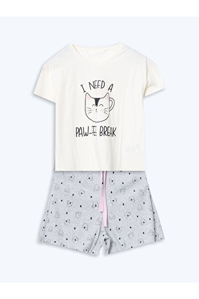 LC Waikiki طقم بيجامة نسائية مطبوعة برقبة دائرية للموسم الجديد - S5GU53Z8