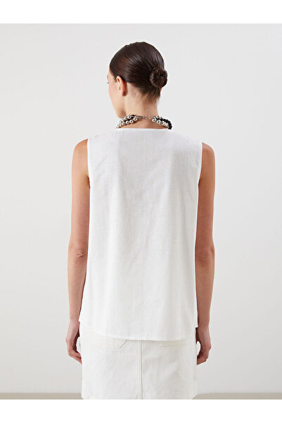 LC Waikiki LCWAIKIKI Classic Ekru Kaçık Yaka Ajurlu Bluz