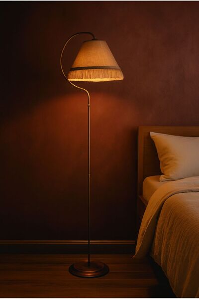 VENON Aydınlatma Lambader Çise Elips Krem Sarı Patina Abajur Krem Püskül Pembe