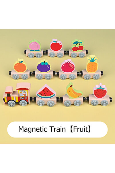 Choice NB230C3-ألعاب قطار خشبي صغير مغناطيسي على شكل فواكه للأطفال، مكعبات بن...