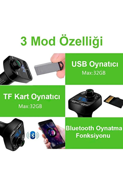 SUNSAY Carx8 Araç Kiti Fm Transmitter Bluetooth 5.0 Usb Şarj Oto Müzik Çalar