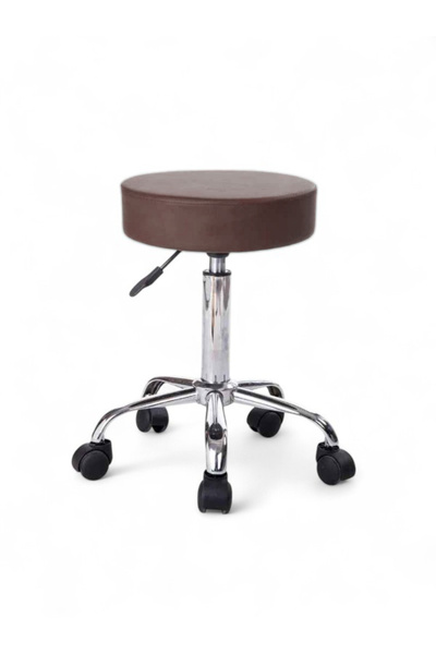 Home Krom Ayaklı Ofis Kasiyer Taburesi 360 Derece Tekerlekli Deri Döşeme Otur...