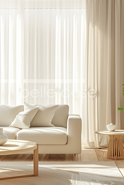 Belle Cose Delux Linen Look Pleatless Plain Linen Tulle Curtain White
