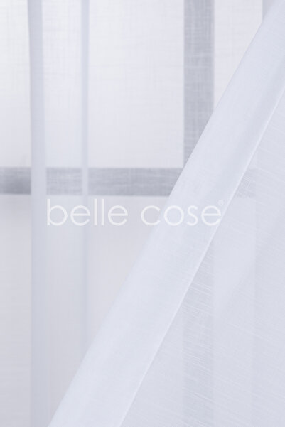 Belle Cose Delux Linen Look Pleatless Plain Linen Tulle Curtain White