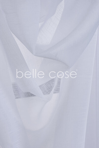 Belle Cose Delux Linen Look Pleatless Plain Linen Tulle Curtain White