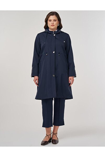 Kayra Fermuar Detaylı Kısa Trençkot Koyu Lacivert