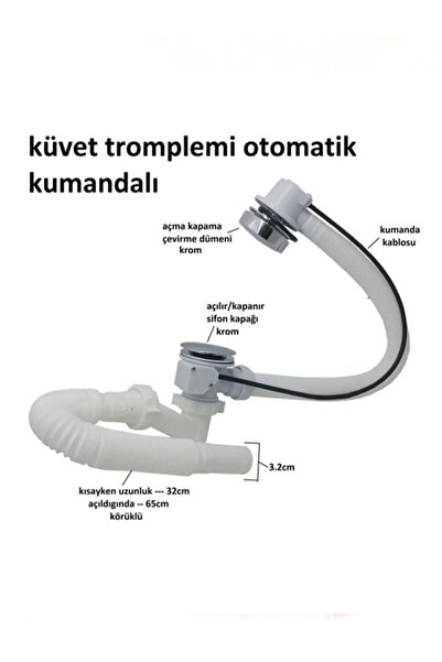 AYRINTISHOP Küvet Tromplemi Kumandalı Otomatik Küvet Jakuzi Sifonu Stoplu