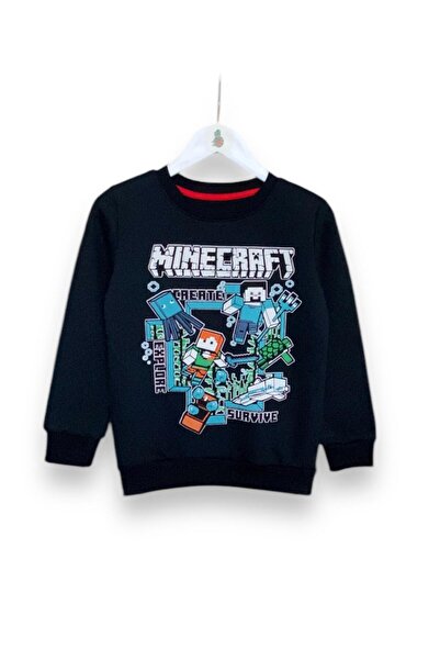 LİTTLE TORTOİSE Minecraft Game Desenli Mavi Renkli Erkek Çocuk Şardonlu Sweatshirt Takım