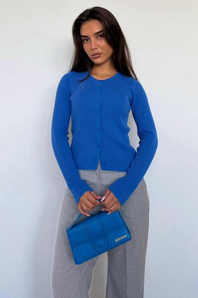 Seeh İndigo Düğmeli Uzun Kollu Triko Hırka SH209