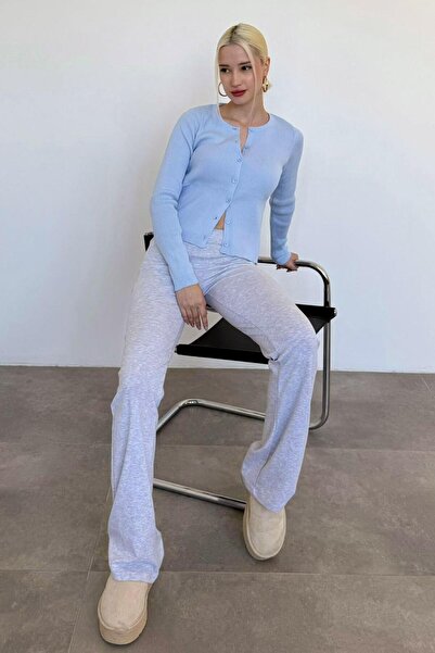 Seeh Mavi Düğmeli Uzun Kollu Triko Hırka SH209