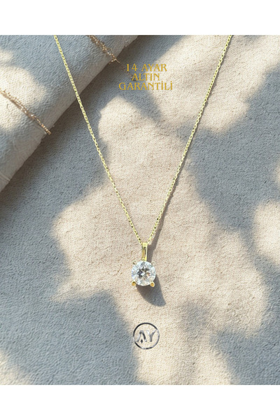 AY MÜCEVHER 14 Ayar Altın Sarı Tektaş Kolye – 1.90 Gr | Zarif Altın Kolye & G...