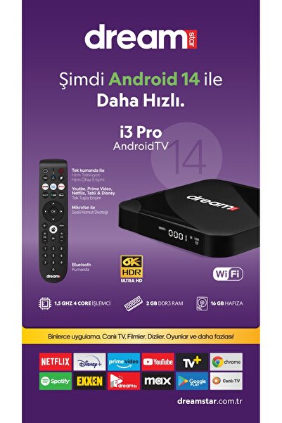 Dreamstar i3 Pro Android TV Box | Android 14 | Ses Komut Destegi | 6K Ultra HD