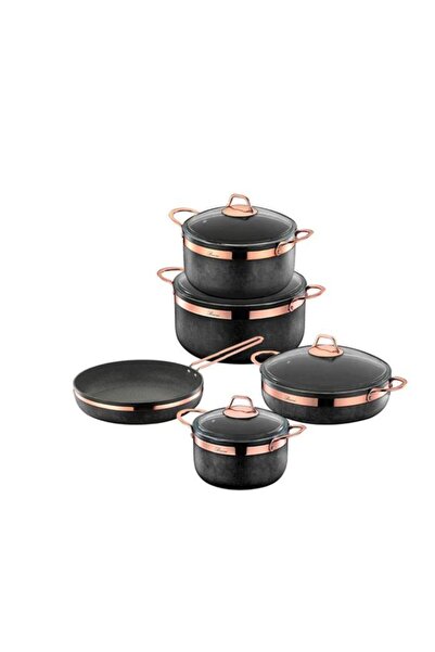 Brioni طقم أواني طهي رويال ستون مكون من 9 قطع، أنثراسيت ونحاسي