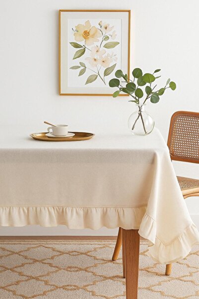 tab-linnn مفرش طاولة مكشكش من الكتان الخام الطبيعي من Pera - ريفي، خياطة يدوية