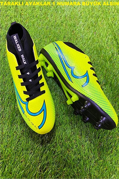 ClassyMen Boys' High Top High Top Sock Crampon Carpet Field Neon Yellow Color Football Sports Shoes